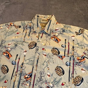 Camicia manica corta con bottoni edizione naturale canna da pesca stampa mulinello uomo grande - Foto 1 di 9