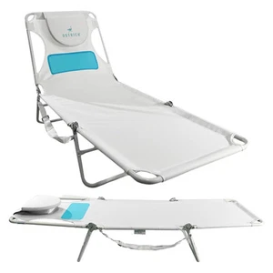 Ostrich Ladies Comfort Lounger, Foldable Beach Camping Pool Tanning Chair, White - Picture 1 of 8