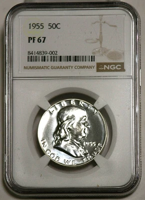 1955 Franklin Half Dollar NGC Certified Proof Gem MS 67 - Image 1 of 4