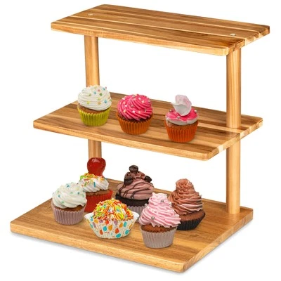 3 Tier Cupcake Stand, Acacia Wood Serving Trays, Wooden Large Tiered Serving ... - Image 1 of 4