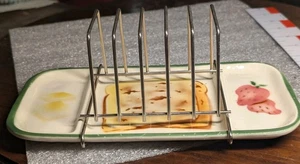 Vintage Porcelain Dish And Metal Rack For 5 Slices Of Toast Jam And Butter - Picture 1 of 14