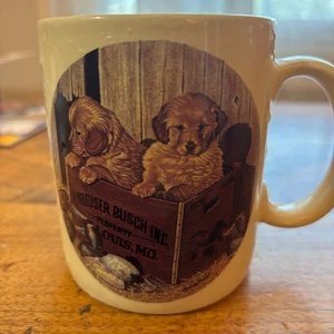 Budweiser Collector Coffee Mug with Puppies in Beer Crate 3 3/4" Tall - Picture 1 of 6