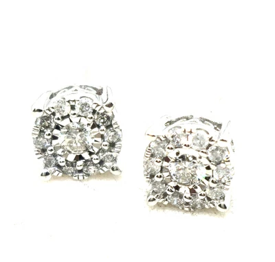 Pendientes KAY redondos de diamantes Nat genuinos de 0,25 1/4 quilates de oro blanco sólido real de 14 k Foto 1 de 4