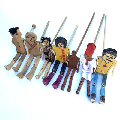 VTG Lot of 7 Wooden Limberjack Jig Dolls Folk Art Various Ethnicities - Image 1 of 4