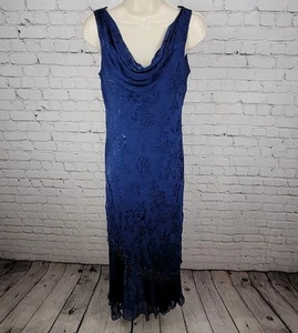 Alex Evenings Blue Silk Blend Floral Embellished Maxi Dress Gown Size 6 - Imagen 1 de 12