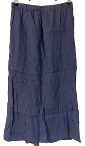 FLAX Blue Linen Pull on Maxi Skirt Cinched Tie Back Cottage Coastal Lagenlook L - Picture 1 of 10