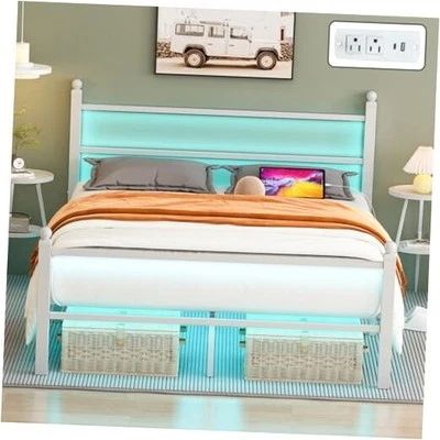 Size Bed Frame with Headboard and Footboard,Metal Platform Bed Full White - Image 1 of 4