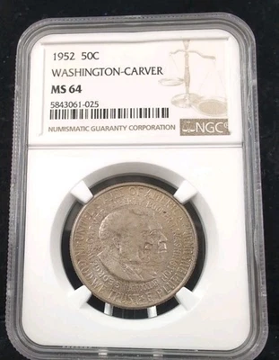 1952 50C Washington-Carver Commemorative Silver Half Dollar NGC MS 64 #6019 - Image 1 of 2