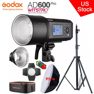 US Godox AD600Pro 600W TTL Outdoor Flash Light+Barndoor+95cm Softbox Stand+CB-09 - Image 1 of 4