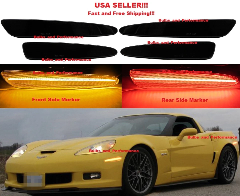 SET MARCADORES LATERALES LED LENTES AHUMADOS PARA CHEVY C6 CORVETTE 2005-2013 DELANTEROS Y TRASEROS Foto 1 de 1