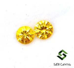 0.75 CTS Natural Yellow Sapphire Round Diamond Cut Pair 4 mm Loose Gemstones - Picture 1 of 6
