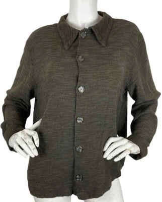 CP абажуры негабаритный текстурированный туника рубашка куртка льняной смеси Lagenlook зеленый размер S - Изображение 1 из 4