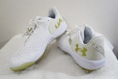 NEW Under Armour Womens UA Glyde 2 MT Softball Cleats 10 White/Gold MSRP$95 - Image 1 of 4