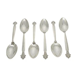 Set of 6 Georg Jensen Acanthus Sterling Silver Dessert/Oval Soup Spoons #19717 - Picture 1 of 10