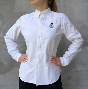 RALPH LAUREN Very Rare Vintage Women's Fitted White Long Sleeve Shirt Crest Sz 8 - Picture 1 of 21