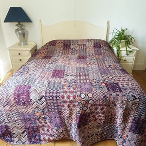 King Size Patchwork Bedspread Kantha Stitch Quilt Cotton Throw No.7 - Picture 1 of 12