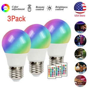 3 Pack E26 E27 RGB RGBW LED Light Bulb Multi Color Changing Lamp Remote Control - Picture 1 of 11