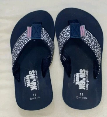 VINEYARD VINES Size 11 Boys Shark Week FLIP FLOPS Blue And White - Image 1 of 3