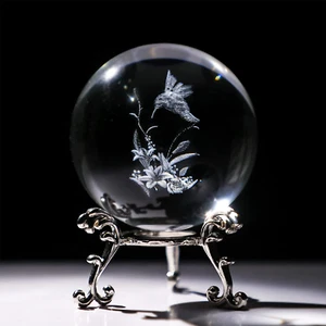 HDCRYSTALGIFTS 3D Hummingbird Crystal Ball Paperweight 60Mm(2.3Inch) Laser - Picture 1 of 6