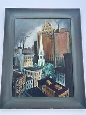 Antique New York Painting Urban Wpa Era 1940’s American Regionalism Cityscape