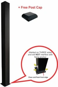 2m Bolt Down Heavy Duty Black Powder Coated Steel Post + Free Post Cap - Picture 1 of 2