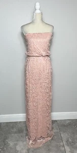 Mango Strapless Elastic Waist Lace Long Maxi Bandeau Dress Romantic Blush Pink M - Picture 1 of 16