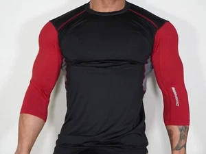 MEN'S BLACK/RED 3/4 SLEEVE SHIRT SIZE L - Picture 1 of 4
