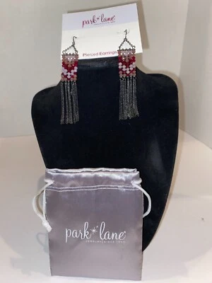 New! Park Lane Red, White, and Pink Beaded Dangle Stud Earrings with PL Gift Bag - Изображение 1 из 2