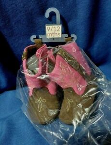 Pink/Brown Soft Baby Girl Boots or Crib Shoes 9-12 Months Guitar on soft sole