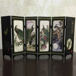 Contemporary Mini Peacock Wooden Screen Room Divider Folding Partition Set - Picture 1 of 24