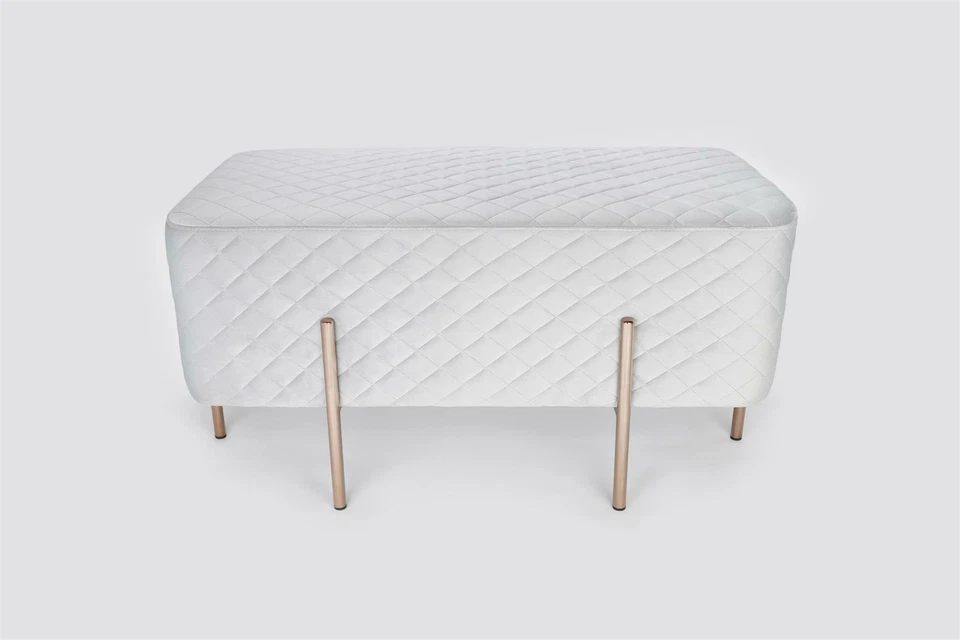Hampton & Stewart Tufted Velvet Bench Seat Stool Criss Cross Chrome Legs - Image 1 of 1