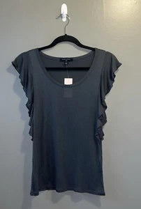Banana Republic Ruffle Sleeve Top Petite XXS Charcoal Gray 100% Rayon New - Picture 1 of 13