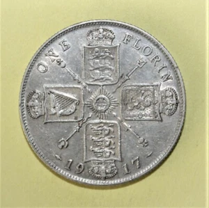 S1 - Great Britain 1 Florin 1917 Extremely Fine +++ Silver Coin - King George V - Picture 1 of 2