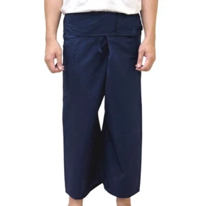 Men's / Women's Thai Fisherman Pants Navy Blue Cotton Wrap Baggy Hippie Trousers - Picture 1 of 4