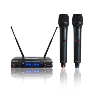 Sistema de micrófono inalámbrico de mano 2 canales UHF 2 canales micrófono de karaoke audio profesional - Imagen 1 de 12
