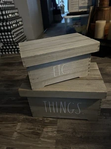 Lot of 2 Rae Dunn Wooden Country/Primitive Grey Boxes: Things & Etc. - Picture 1 of 10