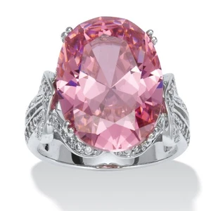 13.24 TCW Simulated Pink Tourmaline Cubic Zirconia Platinum-Plated Cocktail Ring - Picture 1 of 6