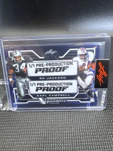 2024 Leaf Bo Jackson & Earl Campbell Dual Clear Navy Blue Pre-Prod Proof 1/1 - Picture 1 of 2