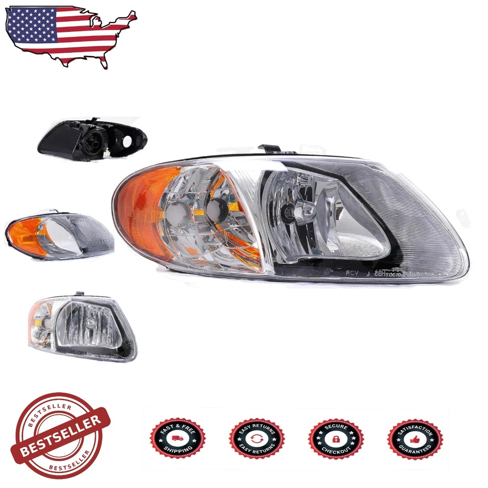 Conjunto de faros de lente de vidrio transparente Chrysler Grand Voyager 2001 haz alto Foto 1 de 4