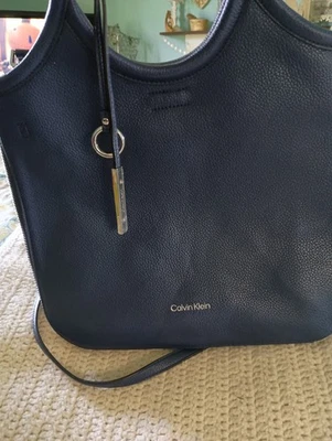 Calvin Klein Gabrianna Bag Novelty Slim Side Zip Leather Pebble Grain Tote Blue  - Image 1 of 4