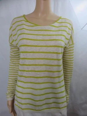 Vince. Yellow/White Striped Long Sleeve Sweater Lightweight Boat Neck SZ XS - Image 1 of 4