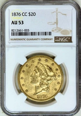 1876 CC $20 LIBERTY HEAD GOLD DOUBLE EAGLE NGC AU53 - Image 1 of 4