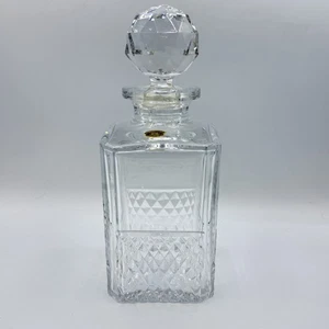 Vtg Val St Lambert Liquor Decanter Square Body Diamond Pattern W Label Excellent - Picture 1 of 8