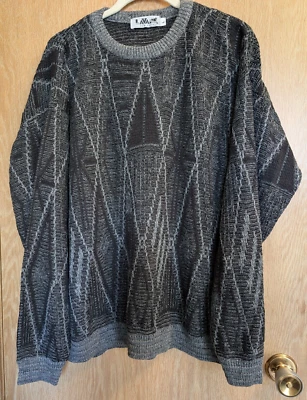 Suéter De Colección Lavane New York Negro Gris Diamante Para Hombres L GrandpaCore DadBod Foto 1 de 4