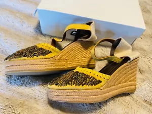 Bacio 61 Egan closed toe beaded espadrille wedges shoes Yellow 8.5 - Picture 1 of 8