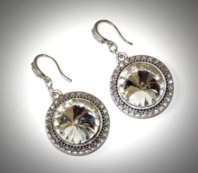 透明 16 毫米施华洛世奇水晶里沃利耳环镀银线和水钻 — 第 1/4 张图片