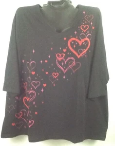 T-shirt donna Catherines scintillante borchie NERO ROSSO cuore serigrafia più top - Foto 1 di 12