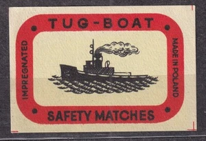 POLAND 1958 Matchbox Label Export - Cat.E#031a. TUG-BOAT SM MiP (tug). - Picture 1 of 1
