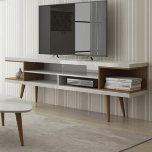Mid Century Modern TV Stand Entertainment Center Console Media Cabinet White 70" - Picture 1 of 5