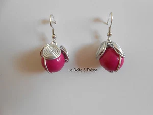 Boucles d'Oreilles Julia Fuchsia - Bijoux Fantaisies Modèle Crochets - Imagen 1 de 1